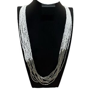Minicci 18 inch long beaded necklace white silver elegant classy accent NEW NWT